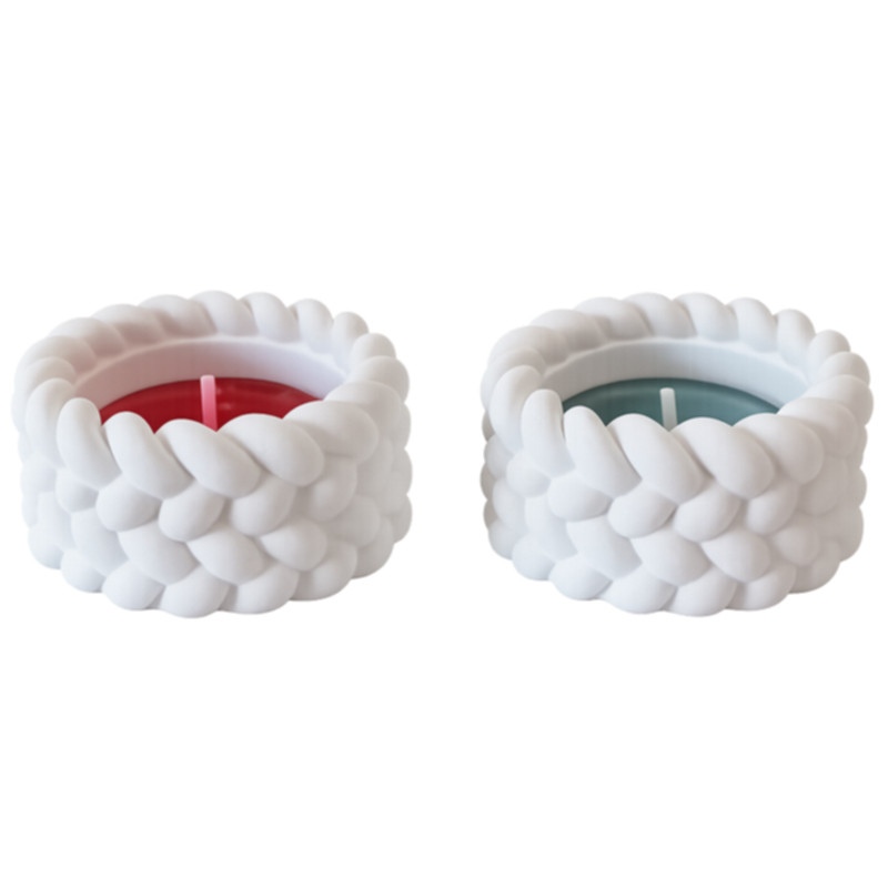 Preview: Teelicht Halter DUO mit Strickoptik inkl 2 Teelichter kaufen